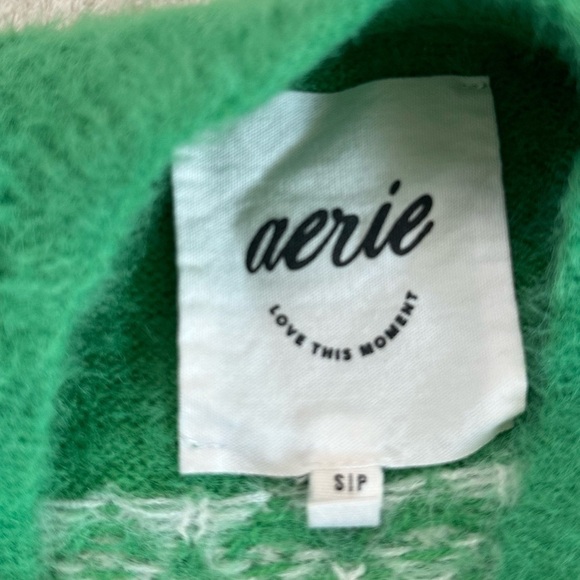 Aerie Flurry Oversized Crew Neck Green White Sweater Size SP - Picture 17 of 17